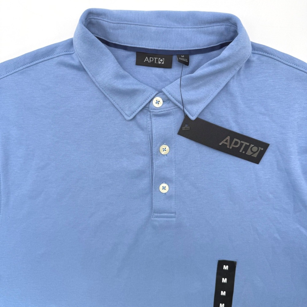 Apt. 9 Polo Men M Blue Modern Fit Solid Polo Short Sleeve MA53K005RS Cotton